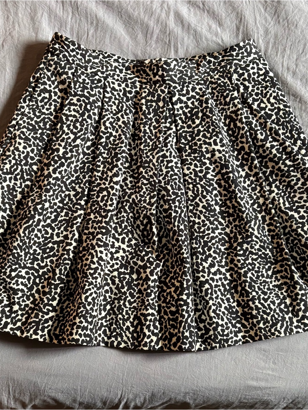 Banana Republic Black and White Leopard Print Pleated Skater Skirt